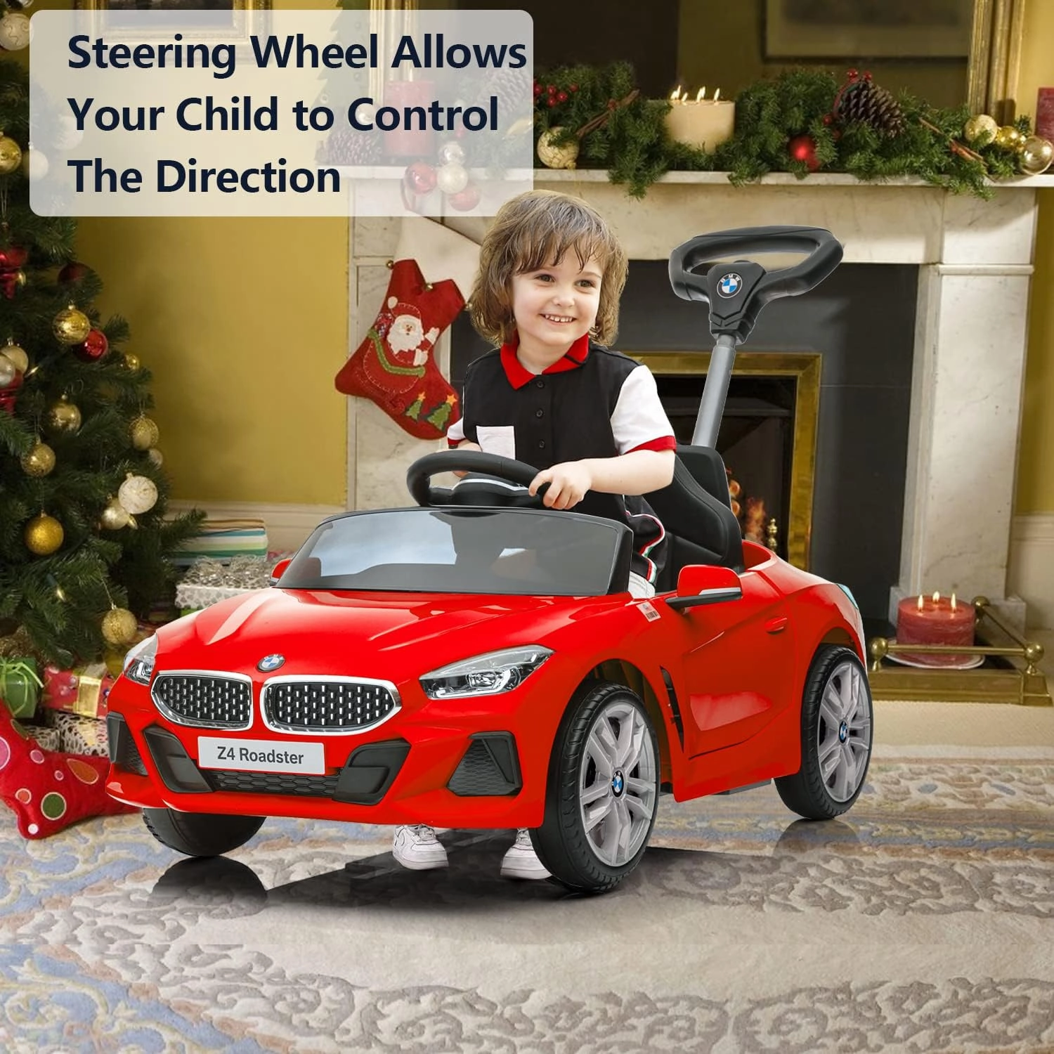 Push Ride-on Car for Toddlers 1.5-4 Years Old, Licensed BMW Z4 Toddler Push Car with Adjustable Push Rod/Horn Music/Silent Wheel, Push Car for Baby Birthday Gift (Red)
