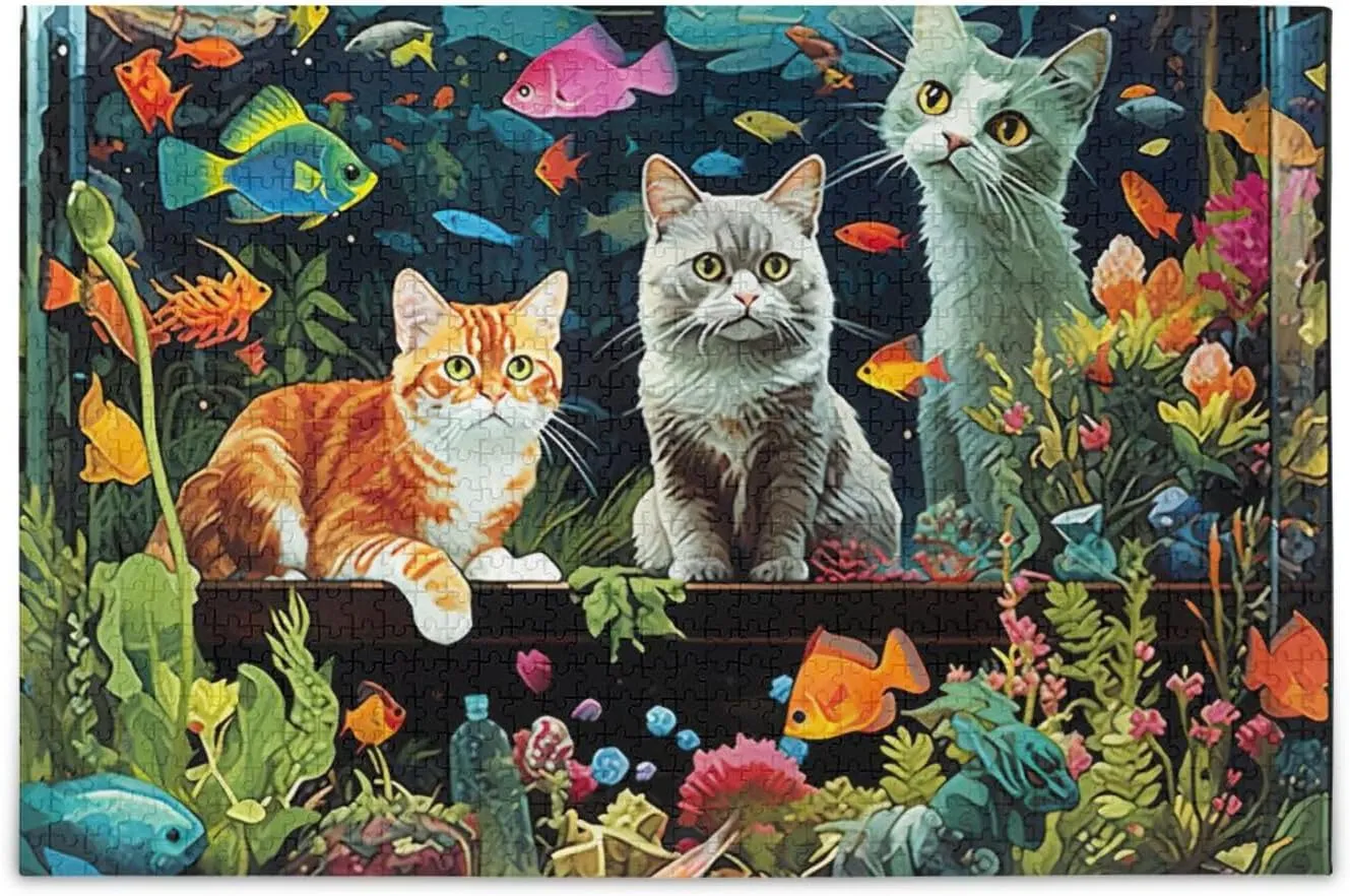 Puzzles for Adults 1000 Piece Cute Cats Fish Tank Jigsaw Puzzles Kids Game Toys Gift Home Decor 202a6342