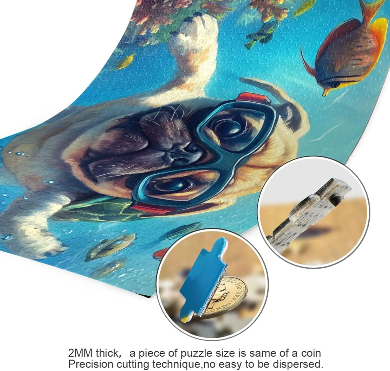Puzzles for Adults 1000 Piece Cute Pug Swimming Underwater Fish Jigsaw Puzzles Kids Game Toys Gift Home Decor 202b8592