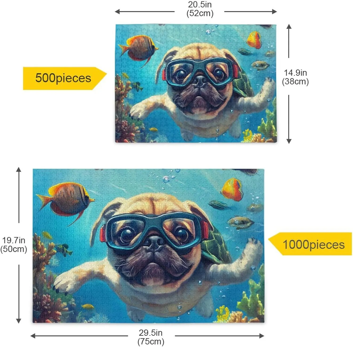 Puzzles for Adults 1000 Piece Cute Pug Swimming Underwater Fish Jigsaw Puzzles Kids Game Toys Gift Home Decor 202b8592