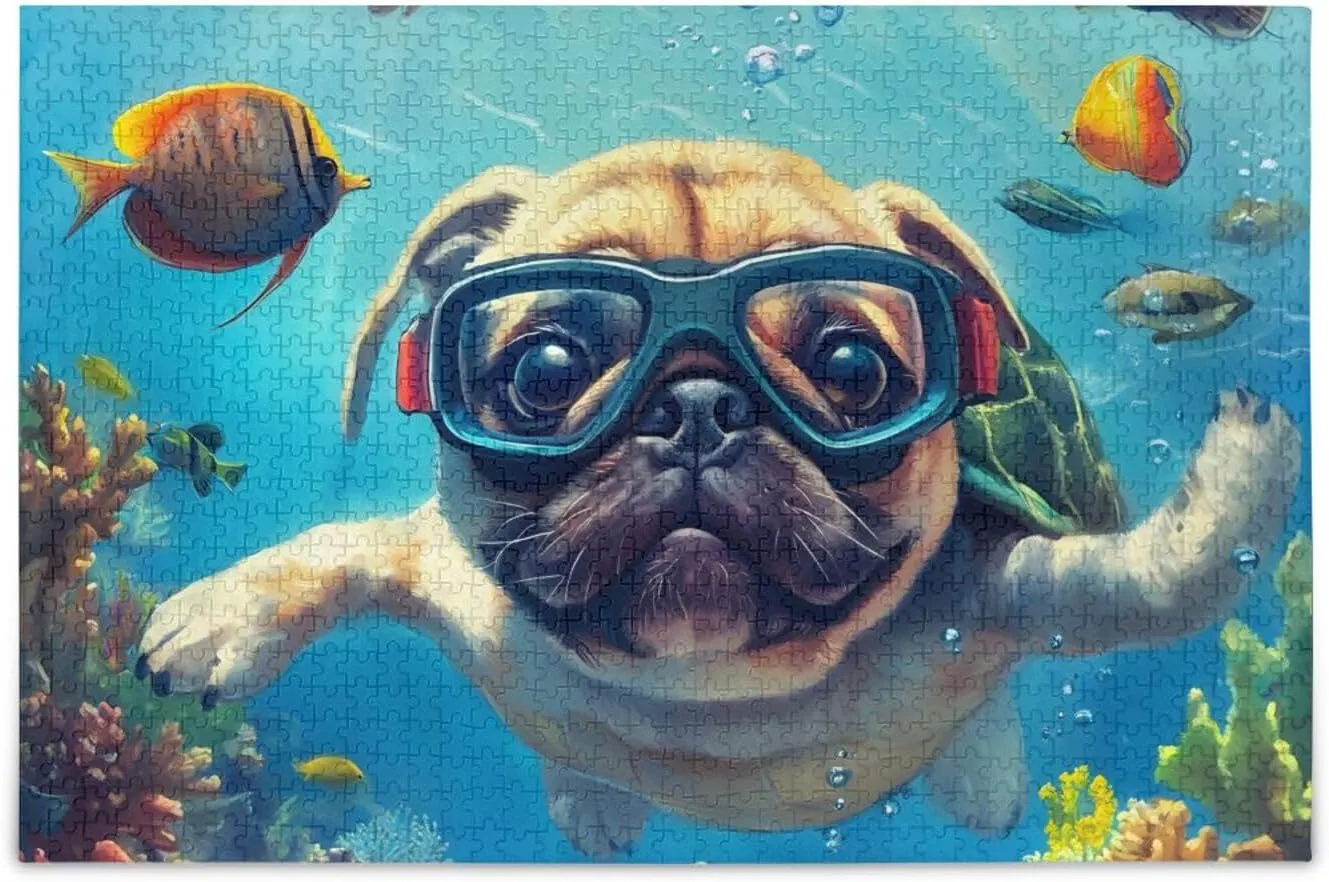 Puzzles for Adults 1000 Piece Cute Pug Swimming Underwater Fish Jigsaw Puzzles Kids Game Toys Gift Home Decor 202b8592