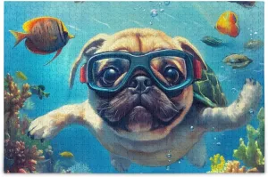 Puzzles for Adults 1000 Piece Cute Pug Swimming Underwater Fish Jigsaw Puzzles Kids Game Toys Gift Home Decor 202b8592