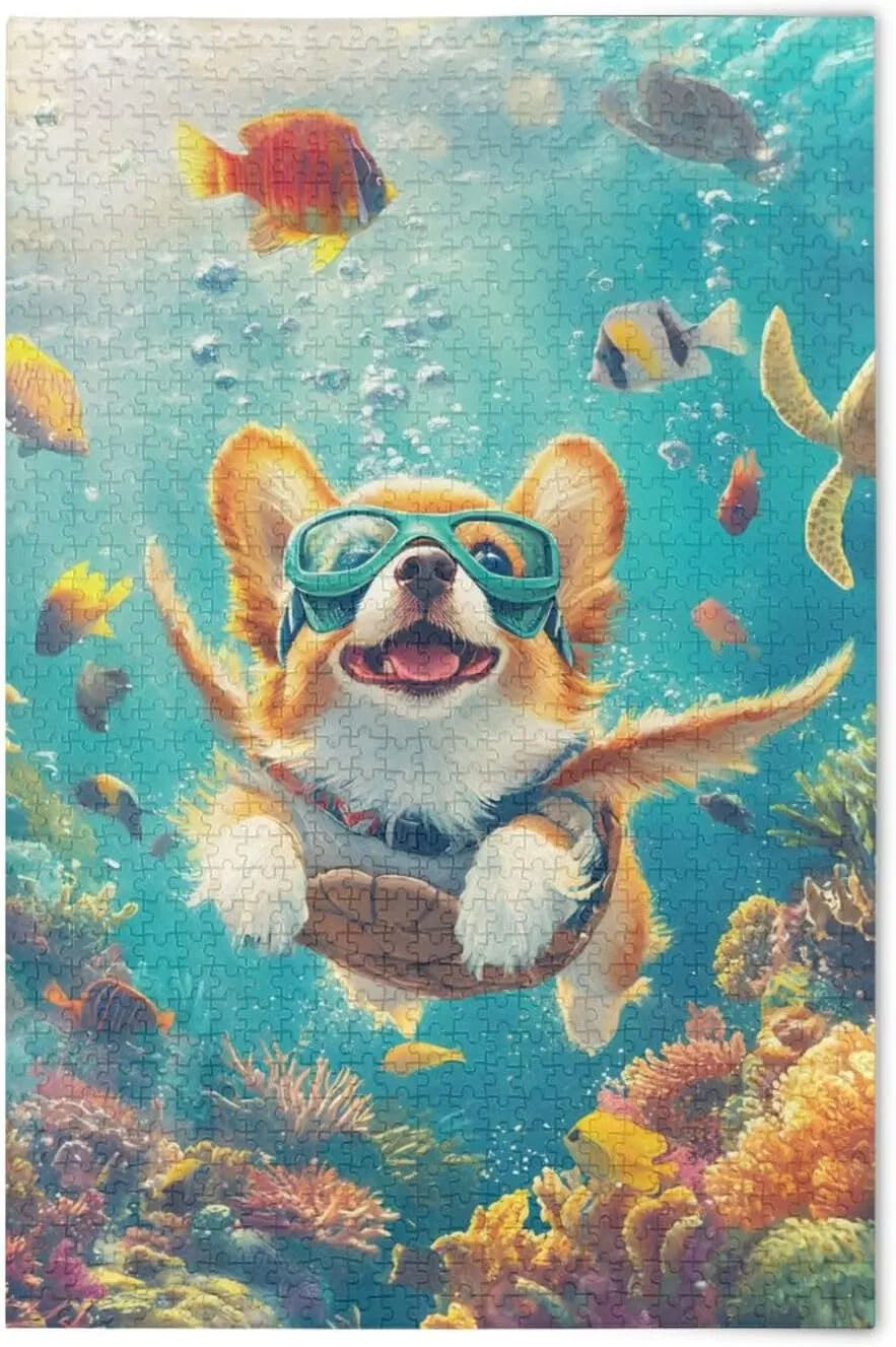 Puzzles for Adults 500 Piece Cute Corgi Swimming Underwater Fish Jigsaw Puzzles for Kids Toy Game Gift 202b8591