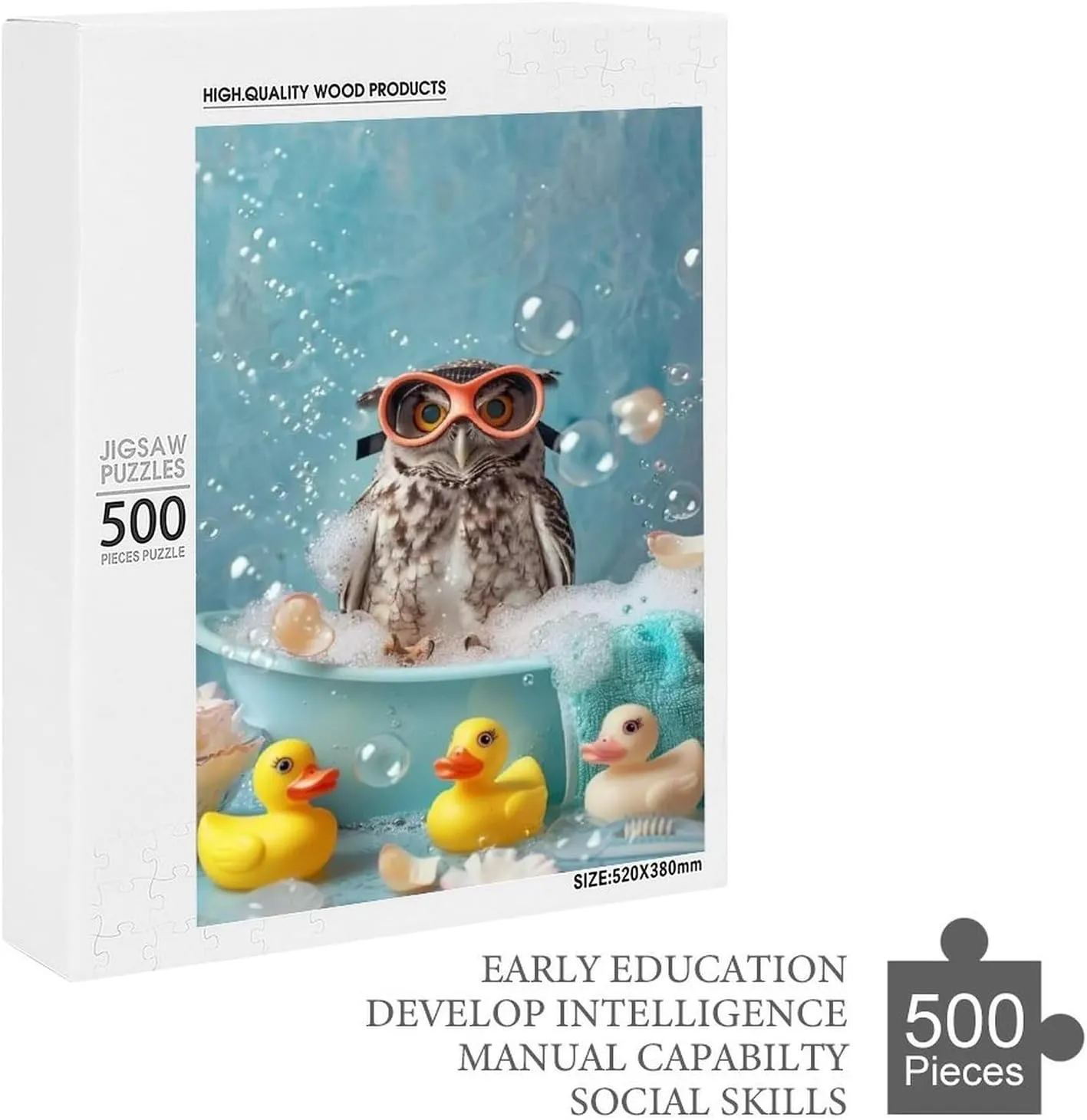 Puzzles for Adults 500 Pieces - Bubble Fish Bath Animal Cute Owl Hi-Definition Printing Beautiful Drawings,for Bedroom Decor Family Holidays,Elevate Yourself Gift Decor