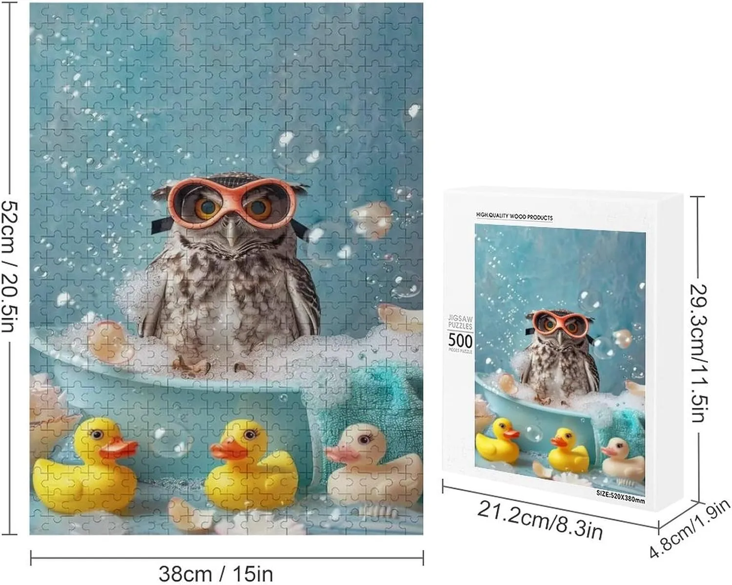 Puzzles for Adults 500 Pieces - Bubble Fish Bath Animal Cute Owl Hi-Definition Printing Beautiful Drawings,for Bedroom Decor Family Holidays,Elevate Yourself Gift Decor