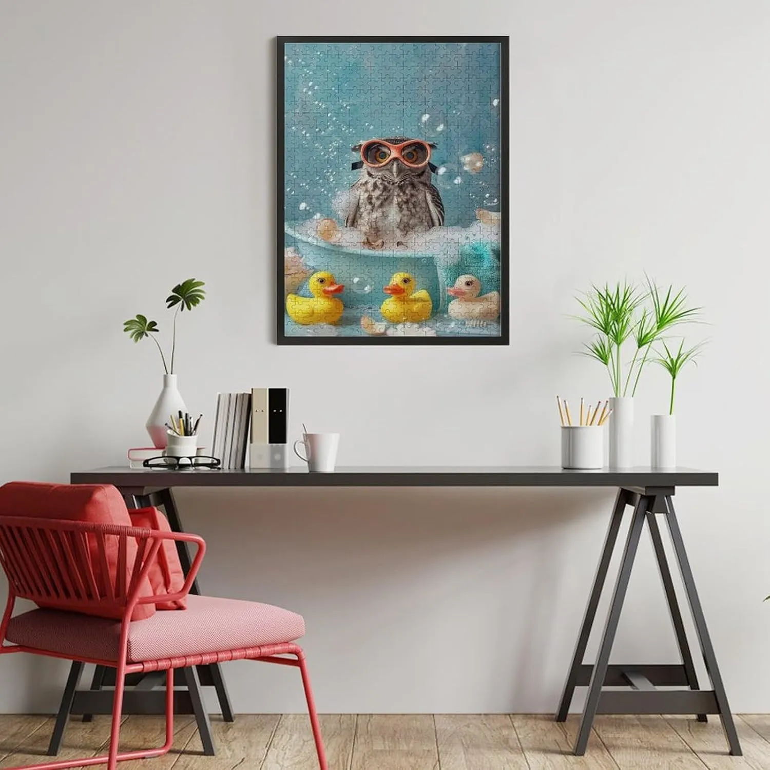Puzzles for Adults 500 Pieces - Bubble Fish Bath Animal Cute Owl Hi-Definition Printing Beautiful Drawings,for Bedroom Decor Family Holidays,Elevate Yourself Gift Decor