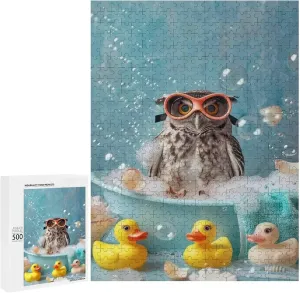 Puzzles for Adults 500 Pieces - Bubble Fish Bath Animal Cute Owl Hi-Definition Printing Beautiful Drawings,for Bedroom Decor Family Holidays,Elevate Yourself Gift Decor