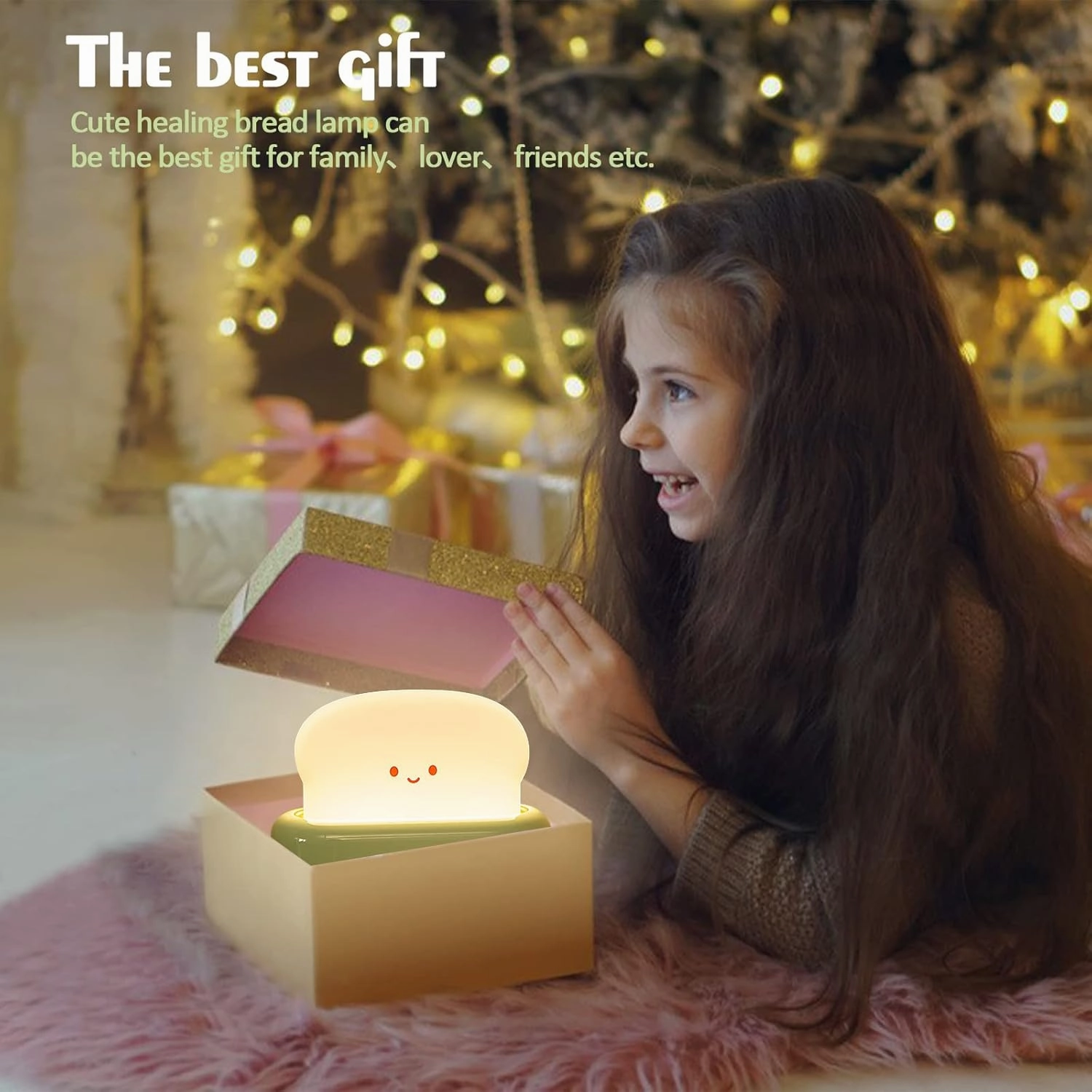 QANYI Desk Decor Toaster Lamp, Rechargeable Small Lamp with Smile Face Toast Bread Cute Toaster Shape Room Decor Night Light for Bedroom, Bedside, Living Room, Dining, Desk Decorations, Gift