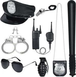 quescu Police Accessory Role Play Set For Kids,8PCS Police Costume Gear With Police Hat,Toy Handcuffs for Halloween Accessories