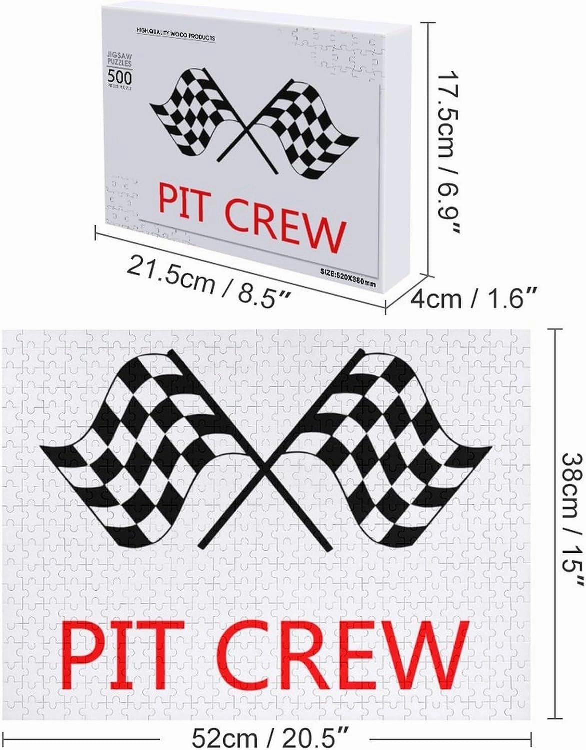 Racing Car Pit Crew Checkered Flag Funny Jigsaw Puzzle Printed Wooden Puzzle Printed Pictures Wall Art Decor for Living Room Chrismtas Gifts