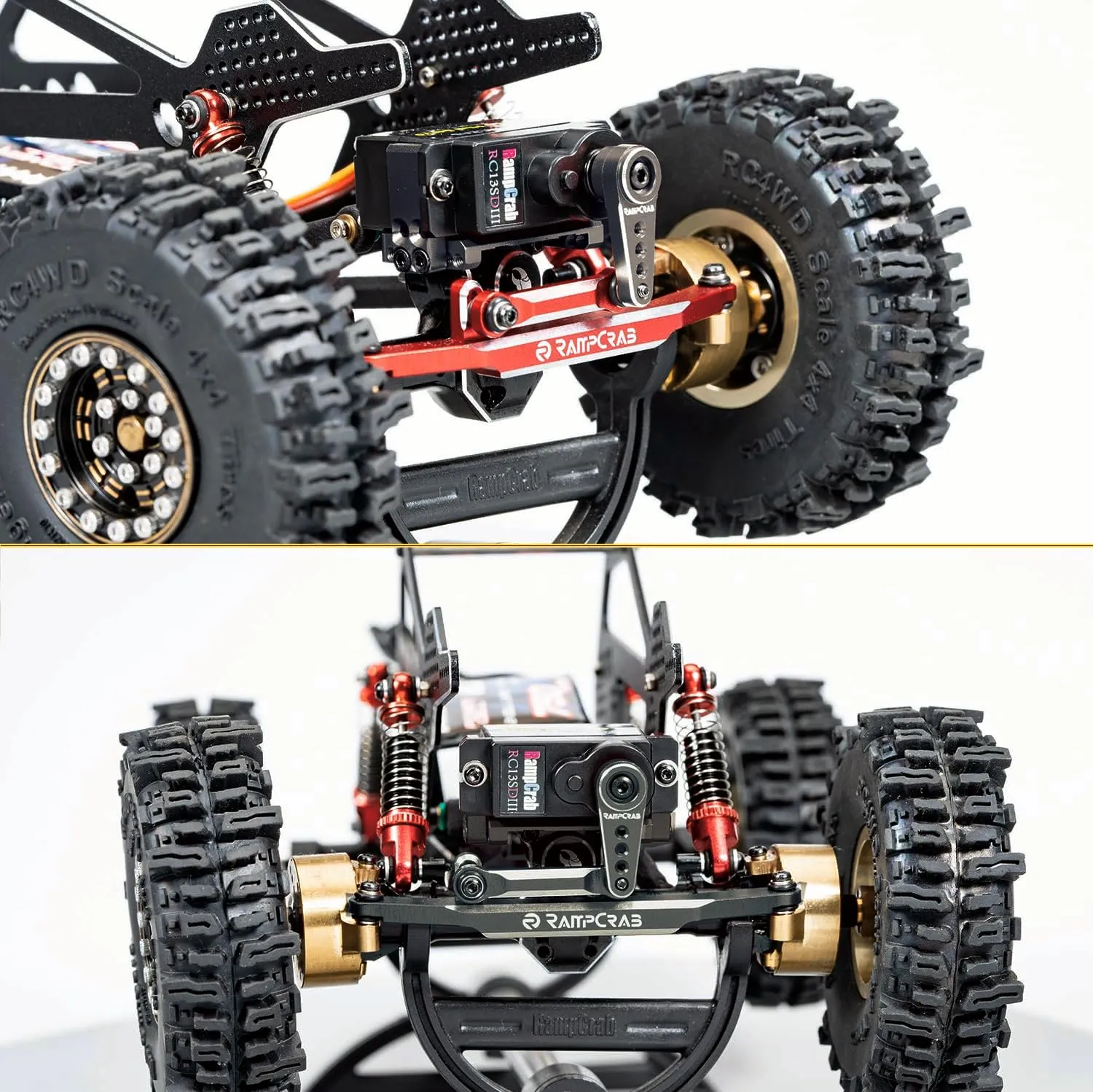 RampCrab RC Steering Servo with Servo Mount Bracket and Servo Horn for AX24 SCX24, RC Car Model Parts, Upgrade Parts for Axial AX24 SCX24 1/24 RC Crawler (Black Horn)