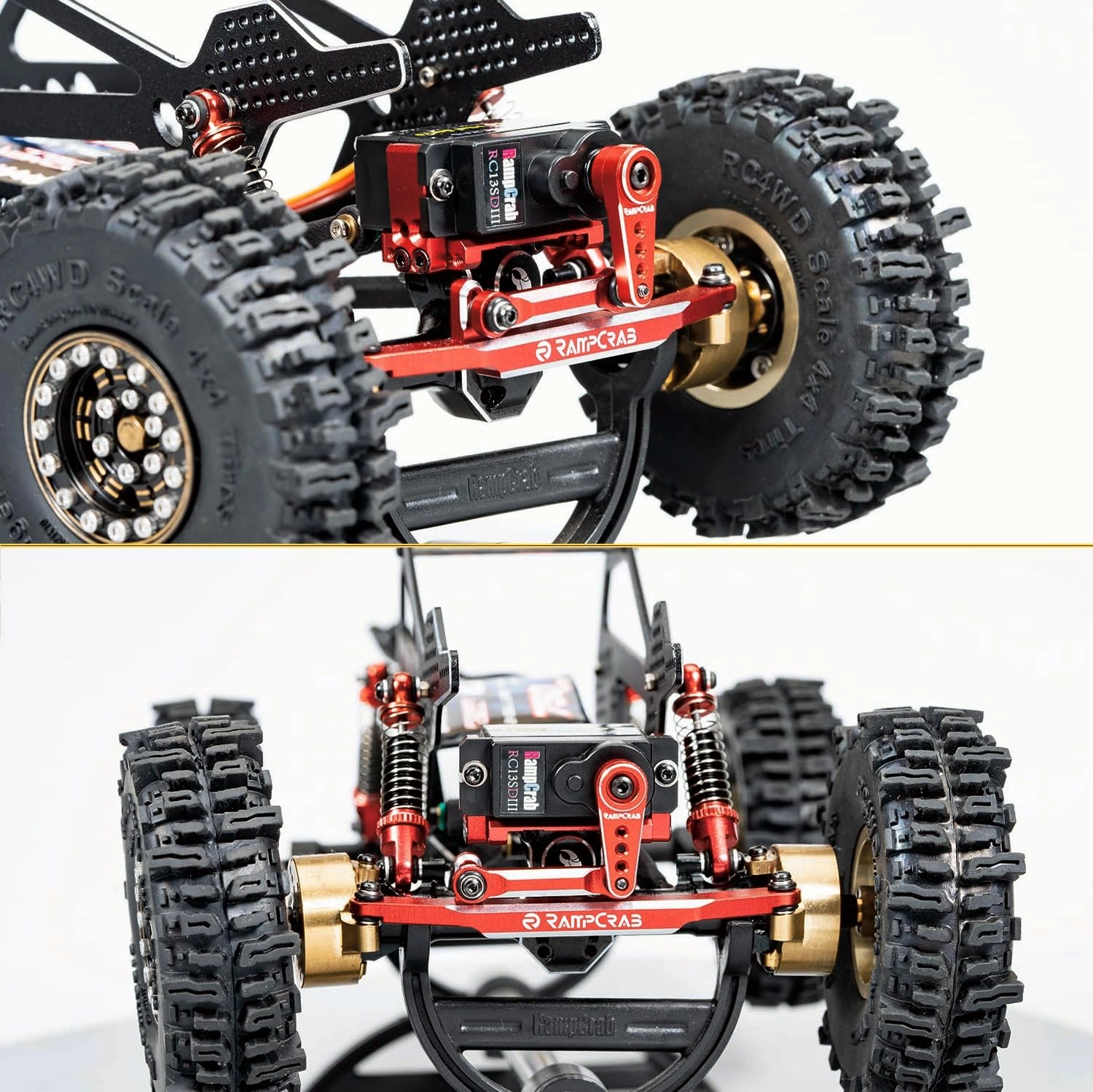 RampCrab Steering Servo with Servo Horn for AX24 SCX24 RC Car, Upgrade Parts for Axial SCX24, AX24, Red Horn, 2 Sets