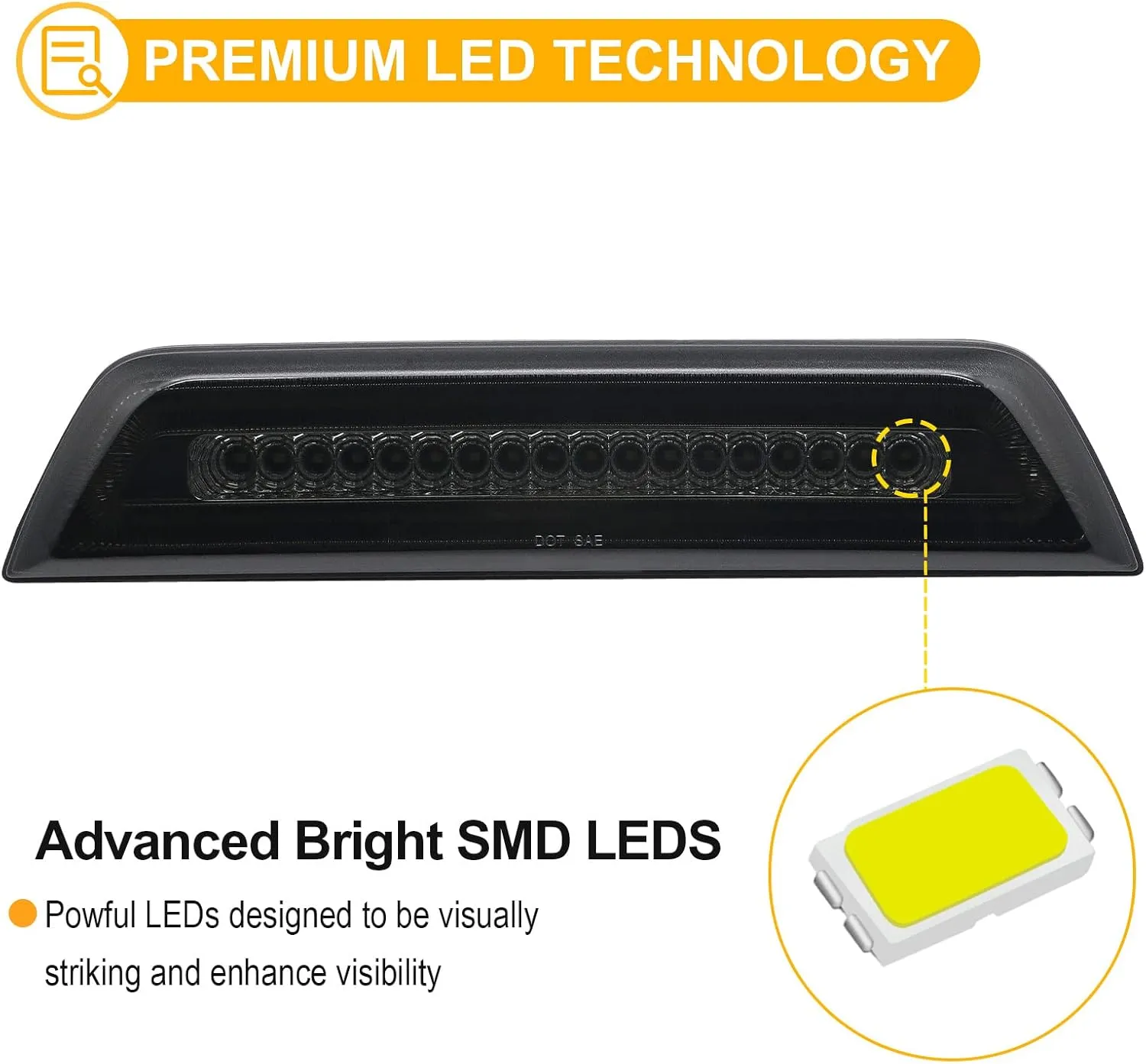 R&F Auto Smoked Lens Strobe LED 3rd Third Brake Light Replacement for Tacoma 2016-2023 Limited SR SR5 TRD Off-Road TRD Pro Sport Roof Cargo Lights Pickup High Mount Stop Lamp (For Double Cab ONLY)
