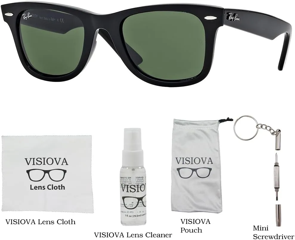 Ray-Ban RB2140 Original Wayfarer Classic Square Shape Sunglasses Bundle with VISIOVA Accessories - Casual Sunglasses