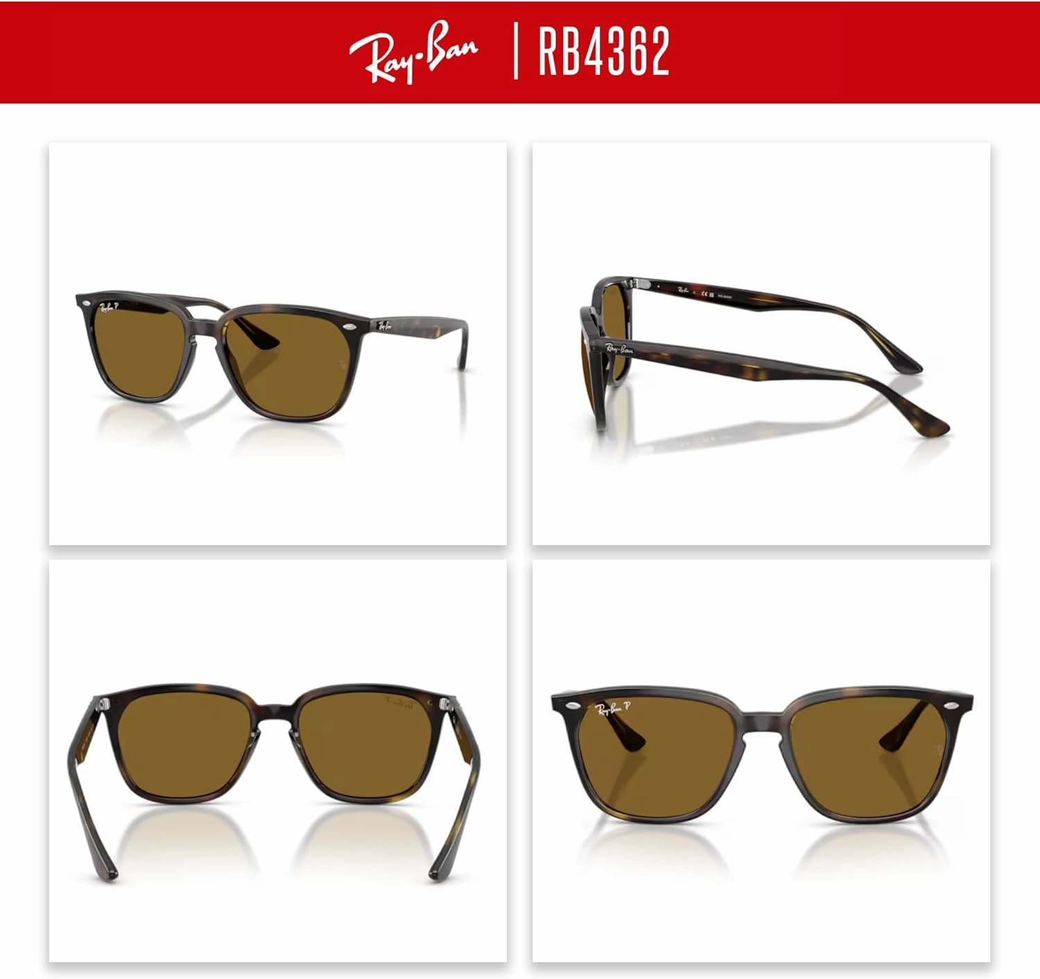 Ray-Ban RB4362 Square Sunglasses For Men For Women   BUNDLE With Designer iWear Complimentary Eyewear Kit