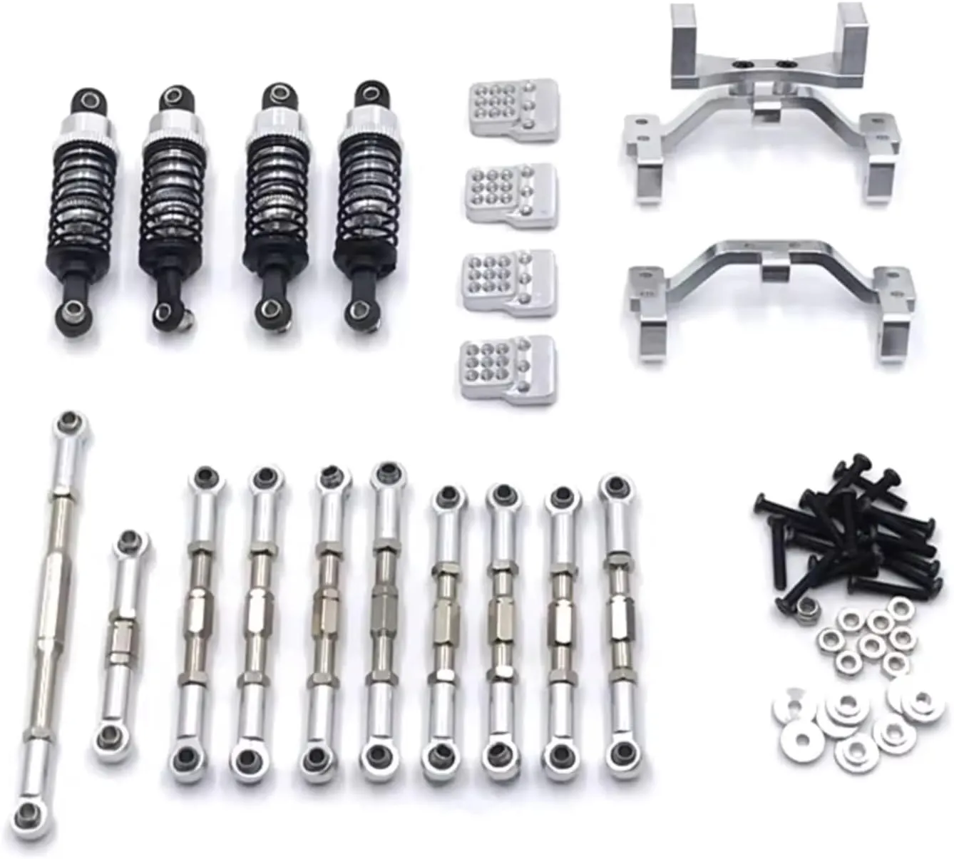 RC Car DIY Parts for WPL for HengLong for JJRC for FeiYu C14 C24 B14 B24 Metal Hydraulic Shock Absorber Tie Rod Servo Tie Rod Holder RC Car Upgrade Parts(Silver)