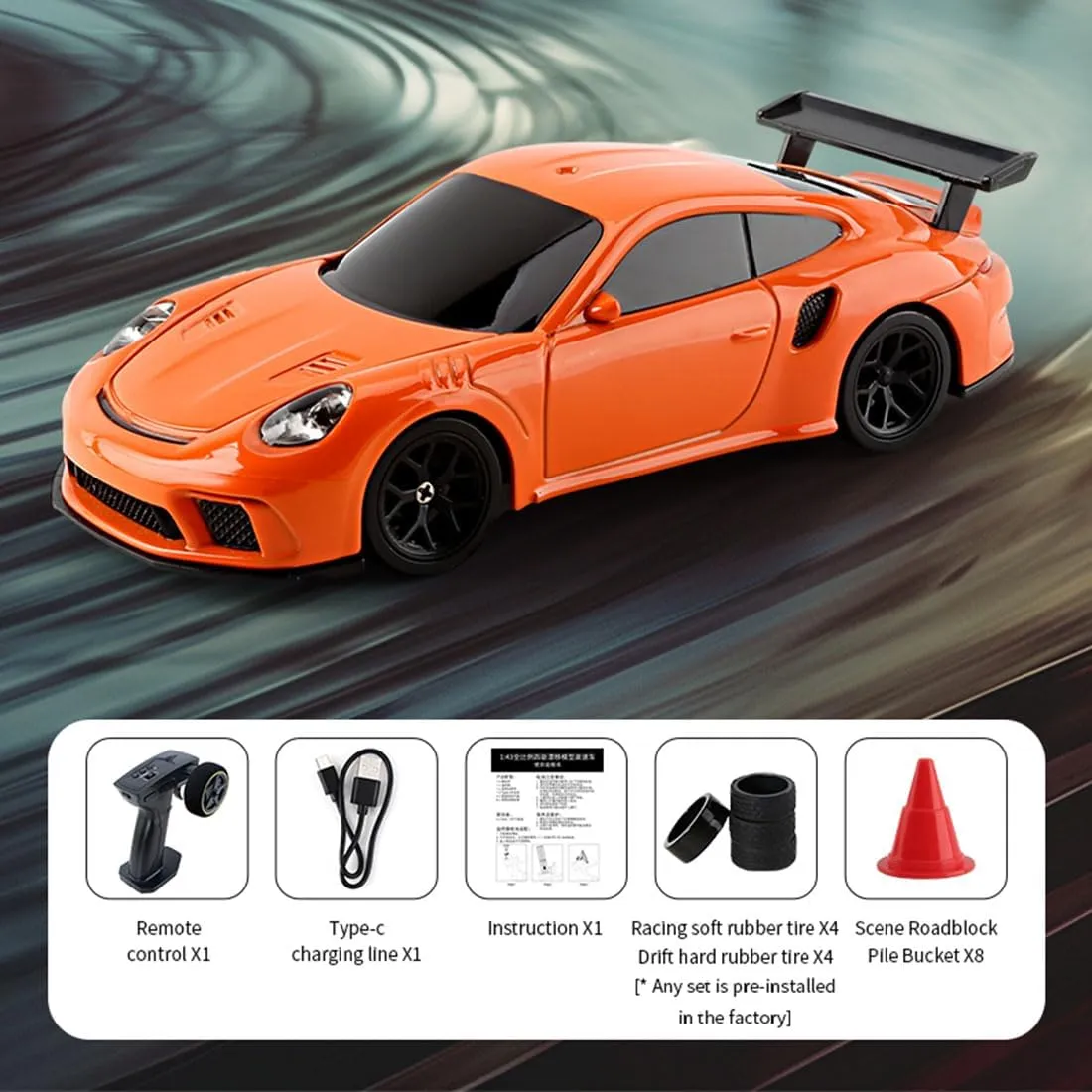 RC Car, RC Electric Mini Racing Drift Car 1/43 Scale 2.4G Full Proportional Car Model with Lights Kit, Remote Control Sports Car for Boys Adults Teens - RTR Version/Orange