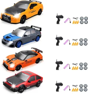 RC Cars, 1/24 2.4GHz 4WD Drift Car, High Speed RC Car with LED Lights, Rechargeable Battery, 4 Count, Kids and Adults, Unisex