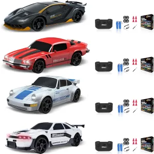 RC Cars Remote Control Car, 1/24 2.4GHz 4WD Drift Car High Speed RC Cars Racing Cars with Cool Lights, Two Rechargeable Batteries and Extra Tires Toy Car for Kids Boys Adults