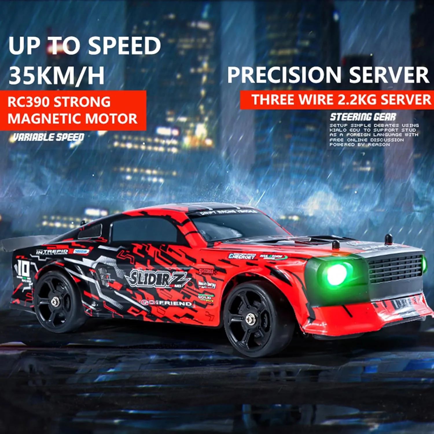 RC Drift Car - 1/14 Scale Race Car with LED Lights, 2.4G 4WD High Speed Drifting, 35KM/H, Proportional Throttle, 2 Batteries, Birthday Gifts for Kids
