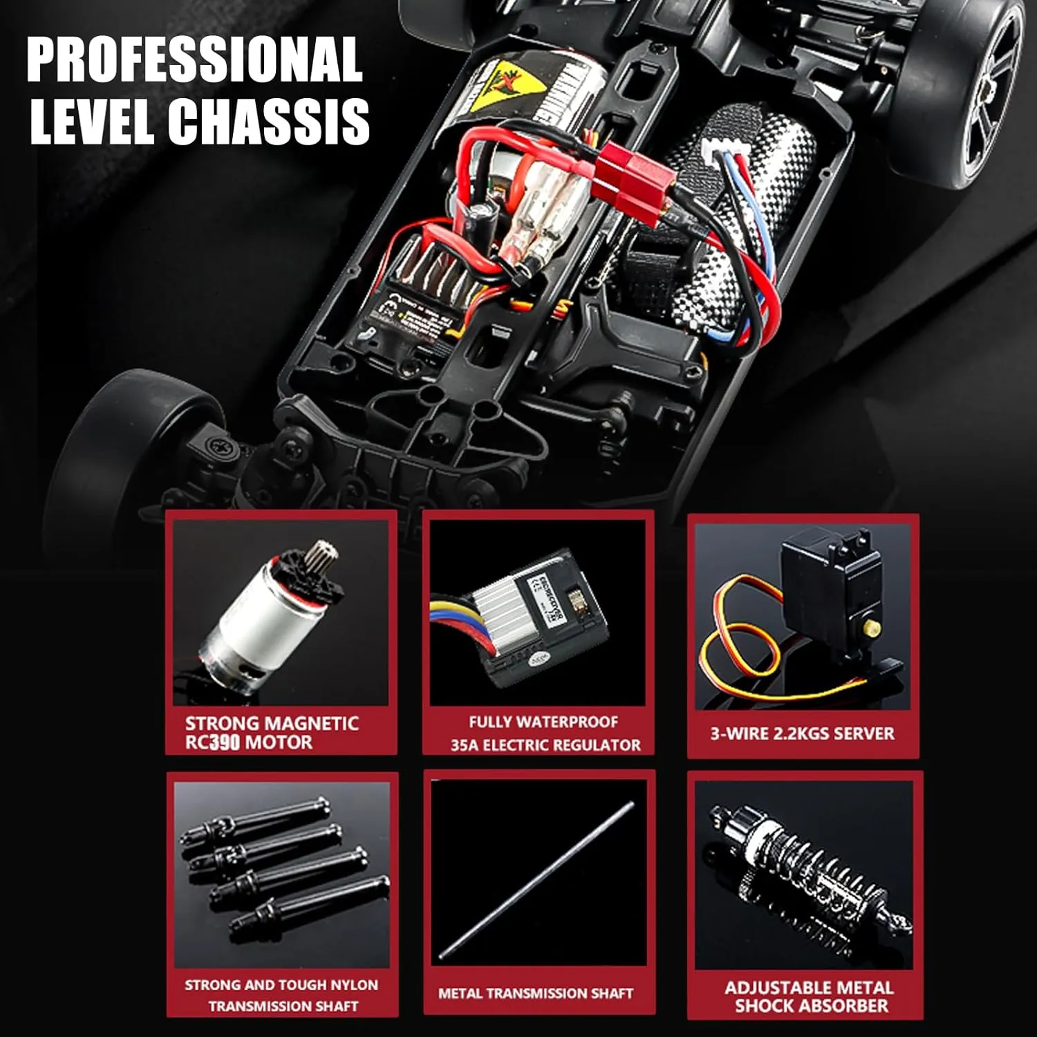 RC Drift Car - 1/14 Scale Race Car with LED Lights, 2.4G 4WD High Speed Drifting, 35KM/H, Proportional Throttle, 2 Batteries, Birthday Gifts for Kids