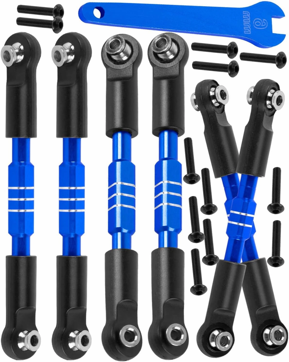 RC Adjustable Turnbuckles Camber Links Steering Links Upgrades Part for 1/8 Typhon 4WD 3S MEGA 550 BLX,1/10 Big Rock 4X4 V3 3S BLX RC Car,Tie Rod Set Link Linkage Rod Adjustable,Navy Blue(6PCS)