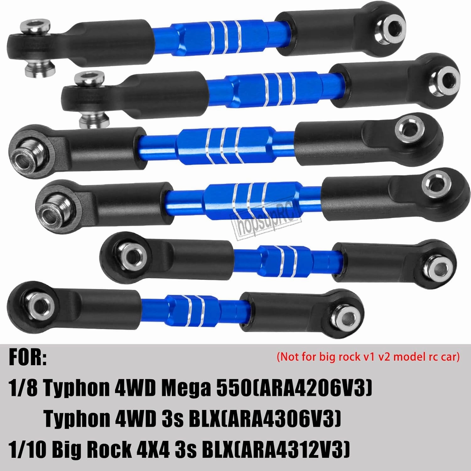 RC Adjustable Turnbuckles Camber Links Steering Links Upgrades Part for 1/8 Typhon 4WD 3S MEGA 550 BLX,1/10 Big Rock 4X4 V3 3S BLX RC Car,Tie Rod Set Link Linkage Rod Adjustable,Navy Blue(6PCS)