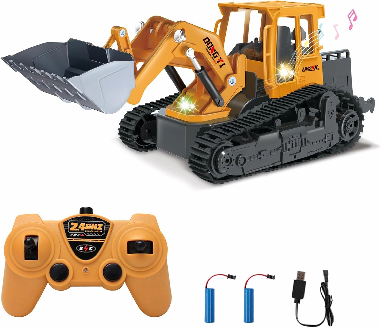 RC Bulldozer, Remote Control Bulldozer with Metal Dozer Blade Lights and Sounds, 2.4Ghz Dozer Toys for Boys, 6-Channel RC Construction Vehicles Toy for Kids