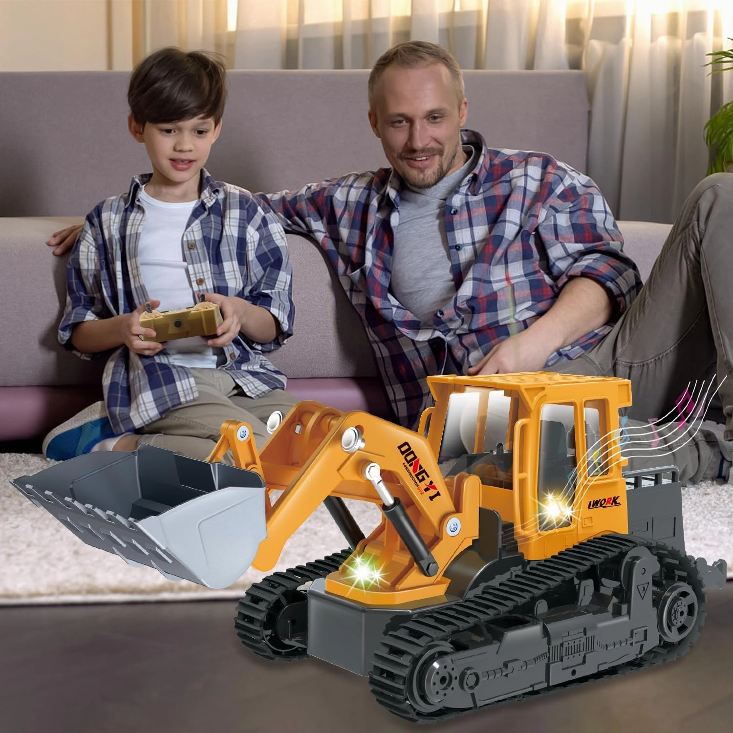 RC Bulldozer, Remote Control Bulldozer with Metal Dozer Blade Lights and Sounds, 2.4Ghz Dozer Toys for Boys, 6-Channel RC Construction Vehicles Toy for Kids