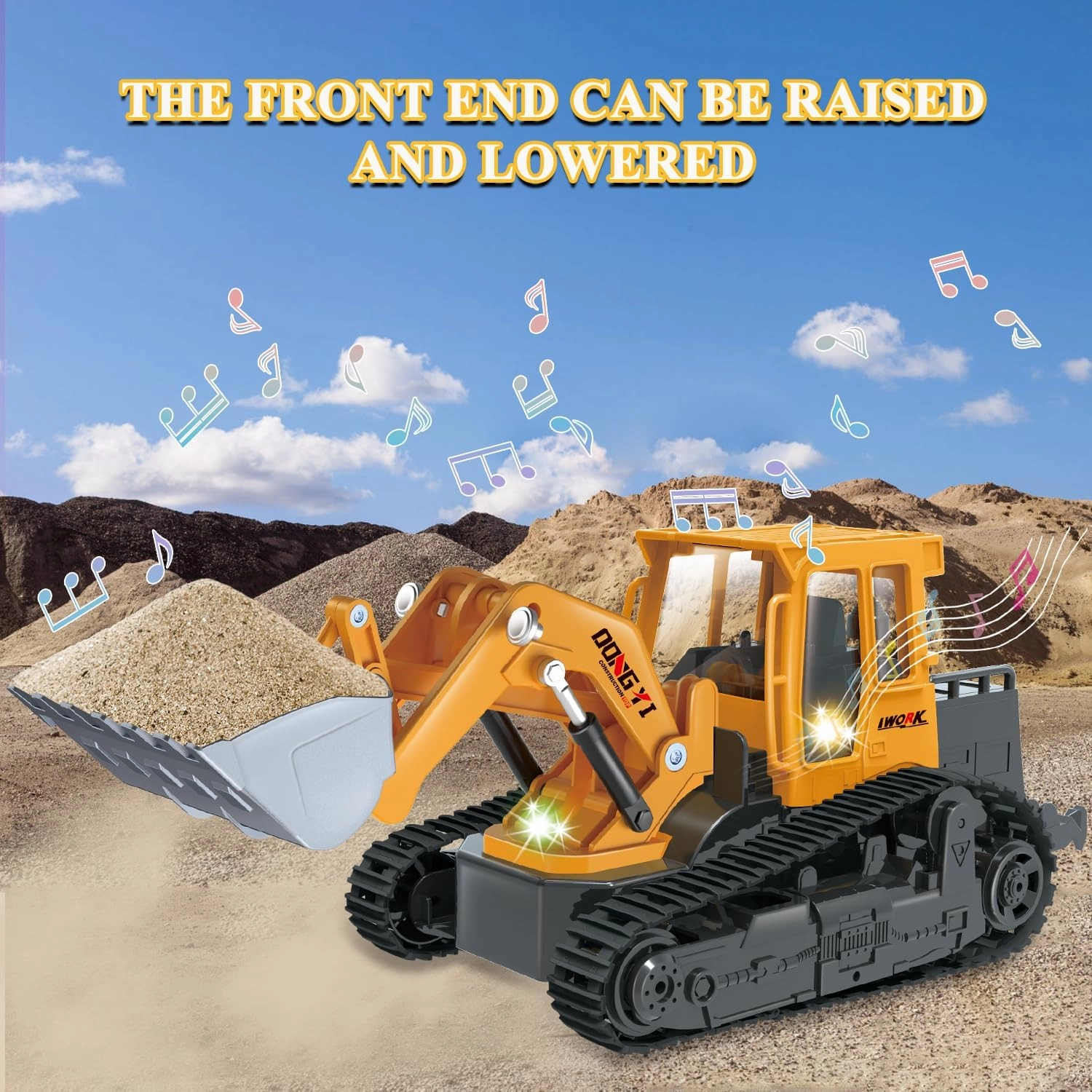 RC Bulldozer, Remote Control Bulldozer with Metal Dozer Blade Lights and Sounds, 2.4Ghz Dozer Toys for Boys, 6-Channel RC Construction Vehicles Toy for Kids