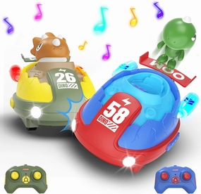 RC Bumper Cars, Dinosaur Remote Control Car Set of 2 RC Ejecting Bumper Cars for Kids Toddlers 2.4 GHz Mini Car Toys Battle Race Toy with Light Music