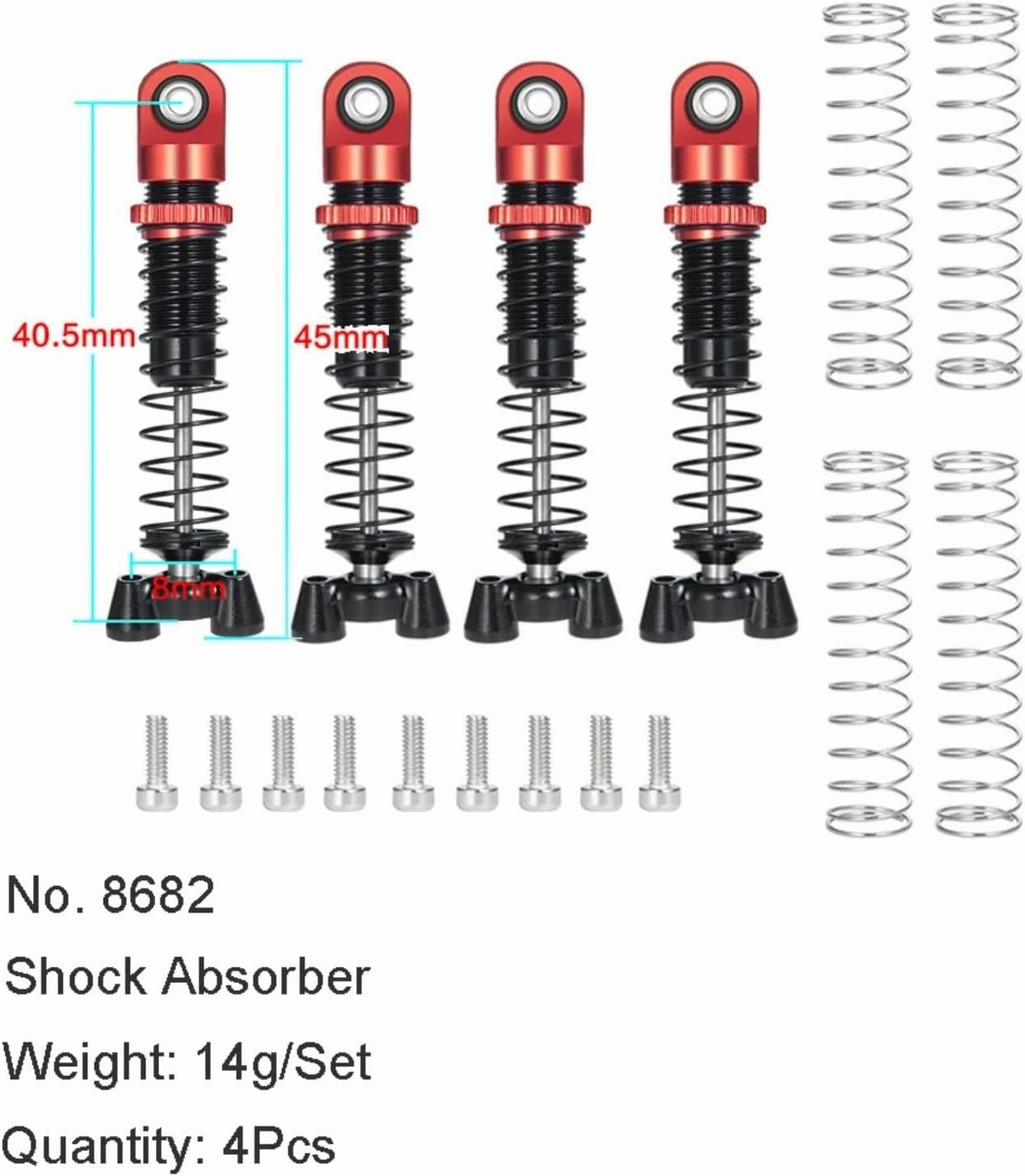 RC Car Parts For Kyosho For Jimny 1/18 For Mini-Z 4×4 For Wrangler For 4Runner For Hilux 1/24 4Pcs RC Car 37/45mm Metal Adjustable Shock Absorber Damper(4Pcs 45mm)