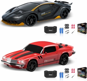 RC Cars Remote Control Car, 1/24 2.4GHz 4WD Drift Car High Speed RC Cars Racing Cars with Cool Lights, Two Rechargeable Batteries and Extra Tires Toy Car for Kids Boys Adults