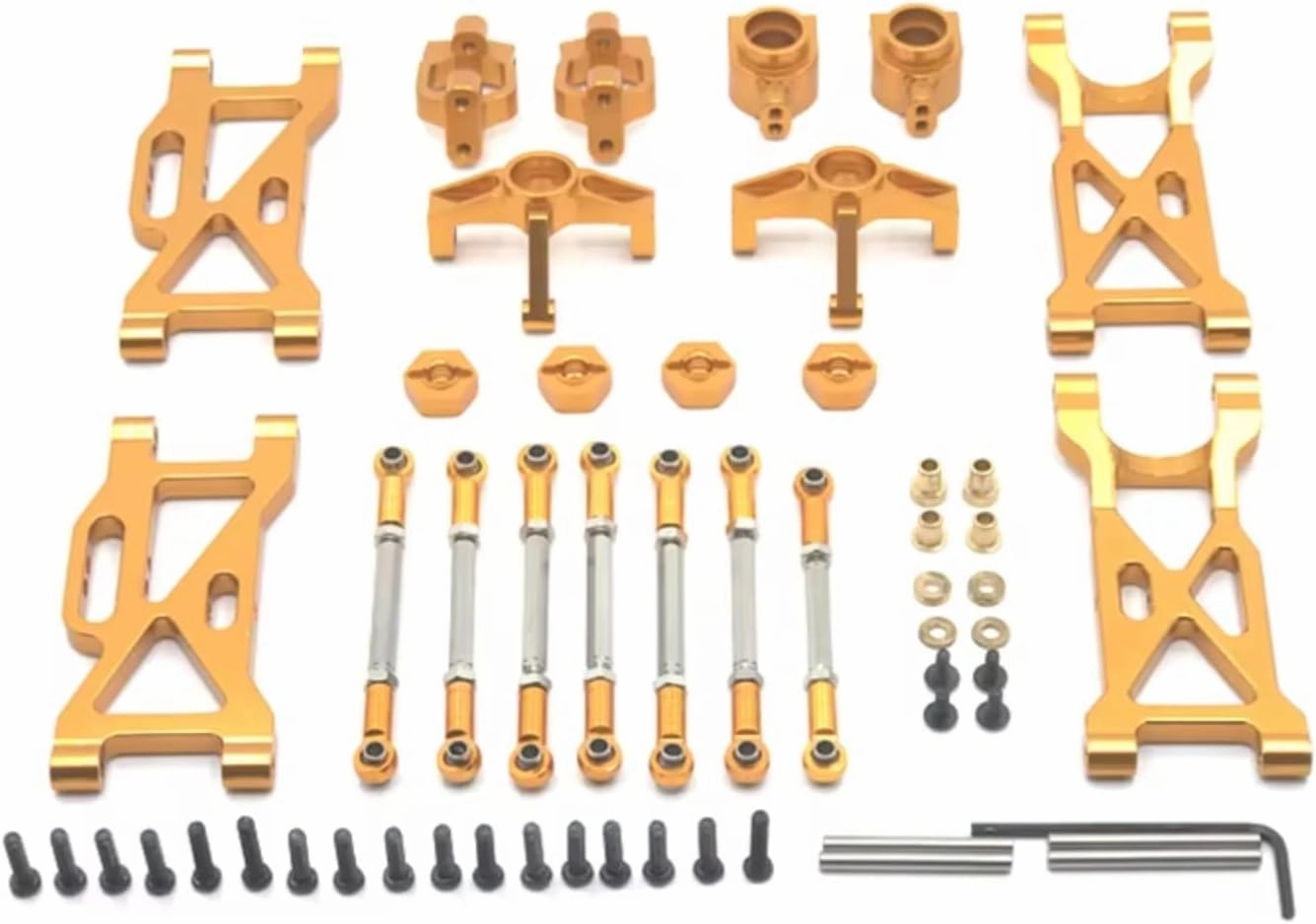 Rc Connecting Rod Tie Rod for WLtoys 104001 104002 1/10 Metal Tie Rod Steering Cup for Swing Arm 7 Piece Set RC Car Parts and Accessories Upgrades Replacement and Use(Yellow)