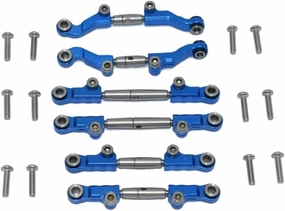RC Spare Part Compatible with LOSI for Mini-T 2.0 2WD for Stadium 1/18 RC Car Truck Metal Adjustable Front Rear Steering Tie Rod Link Set(Blue)
