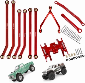 RC Upgrades Part High Clearance Chassis Links & Skid Plate & Steering Rod Tie Links for 1/24 Axial SCX24 Bronco AXI00001 C10 AXI00002 JLU 1/24 RC Crawler（Red）