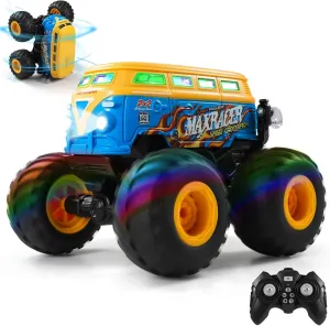 Remote Control Car, 2.4Ghz All Terrain RC Monster Truck Toys with Spray, Music, 3 Lighting Effects, 360 Stunt Capable, All Included Ready to Run, Toy Gifts for Boys and Girl (Yellow)
