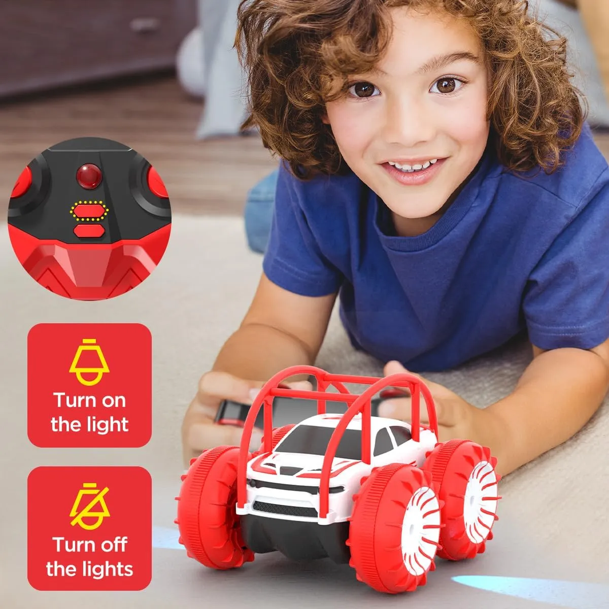 Remote Control Car, Fast Direct Charging RC Cars Amphibious 360° Rotating LED Rechargeable Stunt Car 2.4Ghz 4WD All Terrain RC Race Cars Toy Christmas Birthday Gift for Kids Boys Girls Aged 3-12 years