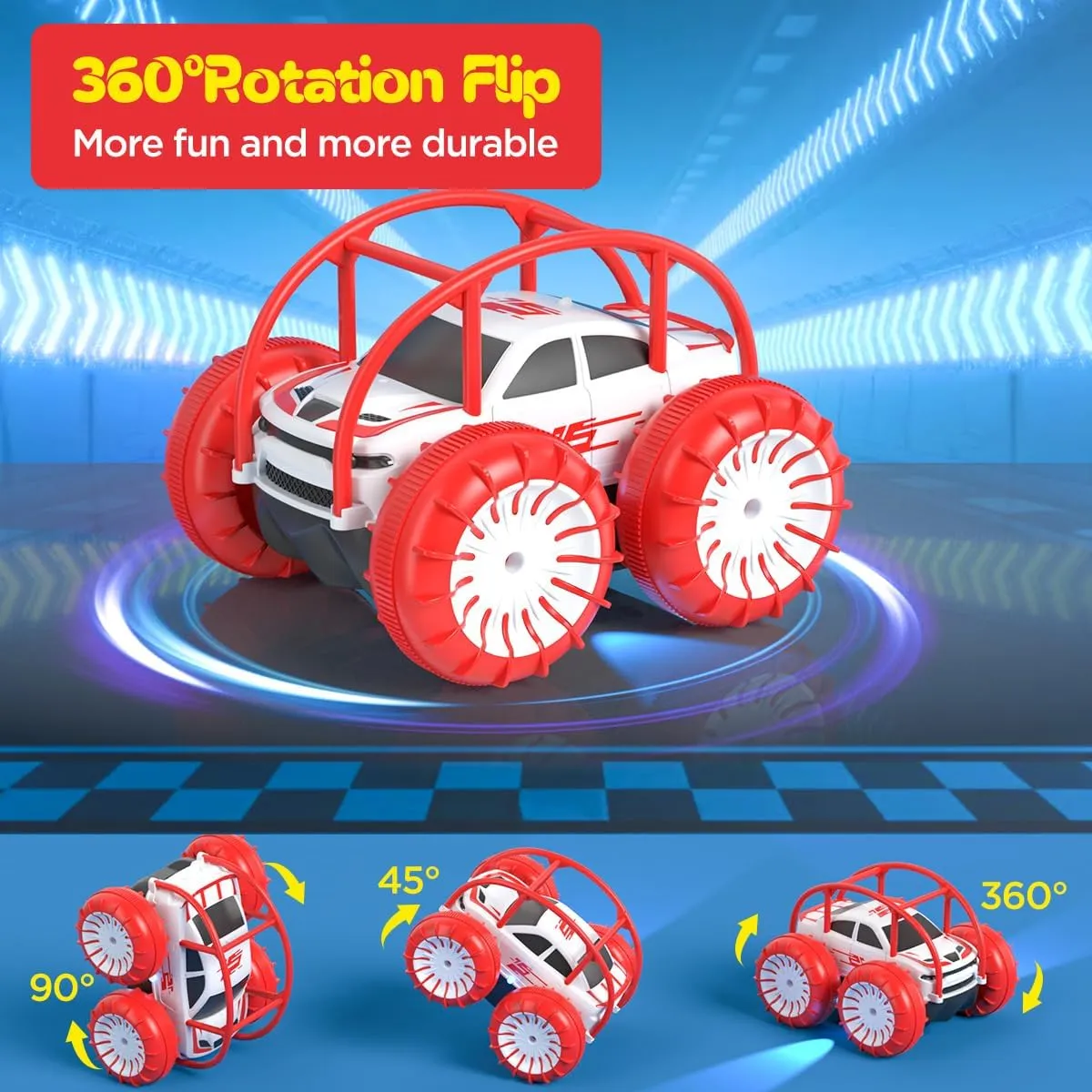 Remote Control Car, Fast Direct Charging RC Cars Amphibious 360° Rotating LED Rechargeable Stunt Car 2.4Ghz 4WD All Terrain RC Race Cars Toy Christmas Birthday Gift for Kids Boys Girls Aged 3-12 years