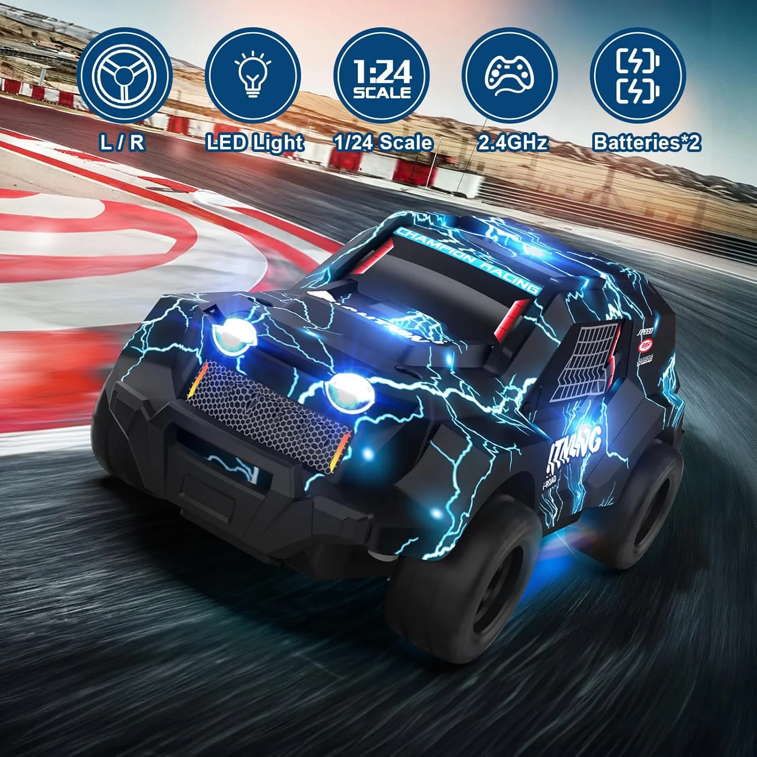 Remote Control Car for Boys 4-7, Off Road RC Car for Kids, Cool Light Up 1/24 Scale Hobby RC Cars Truck Race Car Toy Christmas Birthday Gifts for 3 4 5 6 7 8 Years Old Boys, Blue