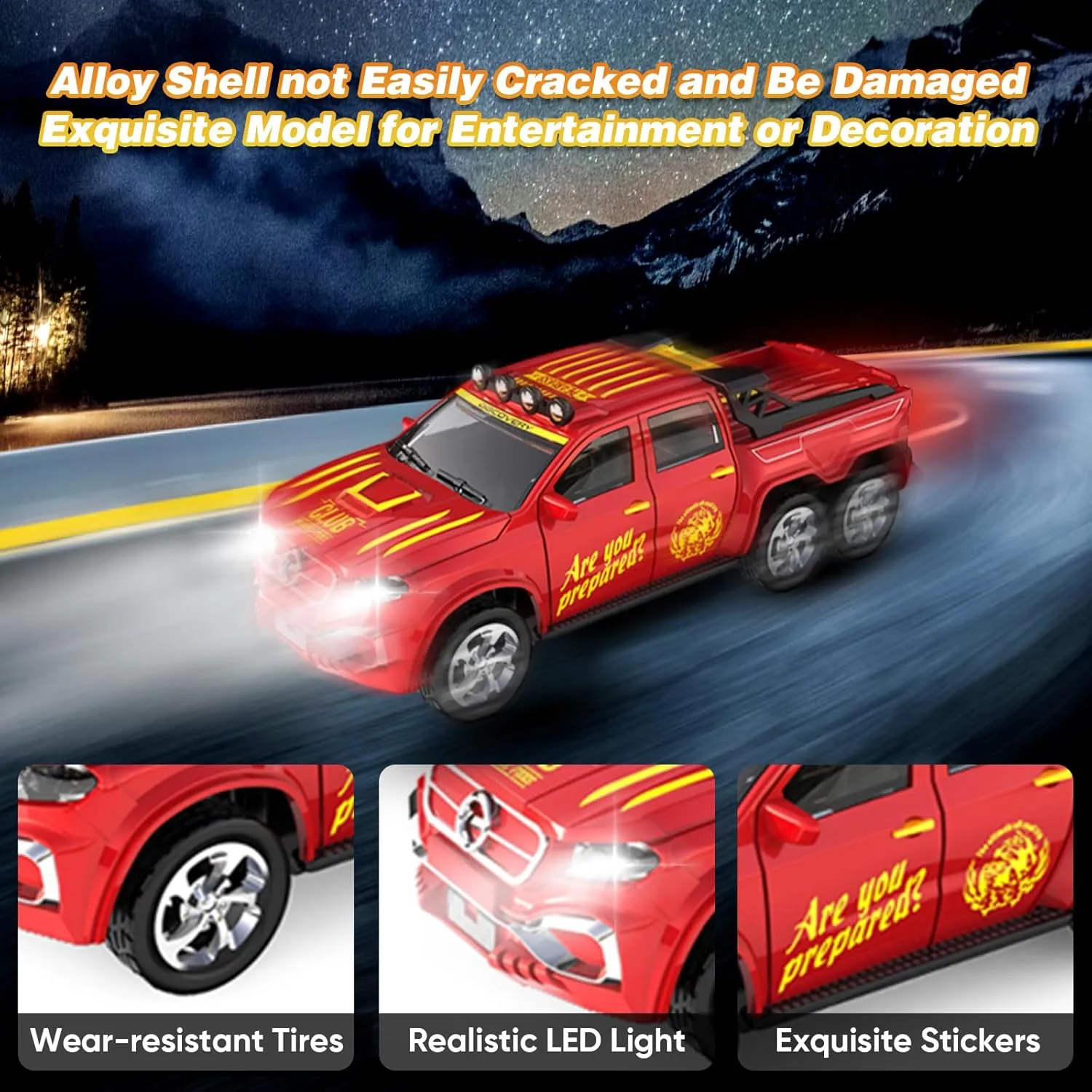 Remote Control Car for Kids 6 , 2.4Ghz Adjustable Speed RC Cars with Car Lights, USB-C Recharging, 1:64 Scale Alloy Pickup Toy Trucks with Trailer, Festive Gift for Kids
