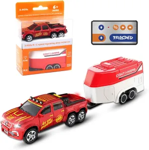 Remote Control Car for Kids 6 , 2.4Ghz Adjustable Speed RC Cars with Car Lights, USB-C Recharging, 1:64 Scale Alloy Pickup Toy Trucks with Trailer, Festive Gift for Kids