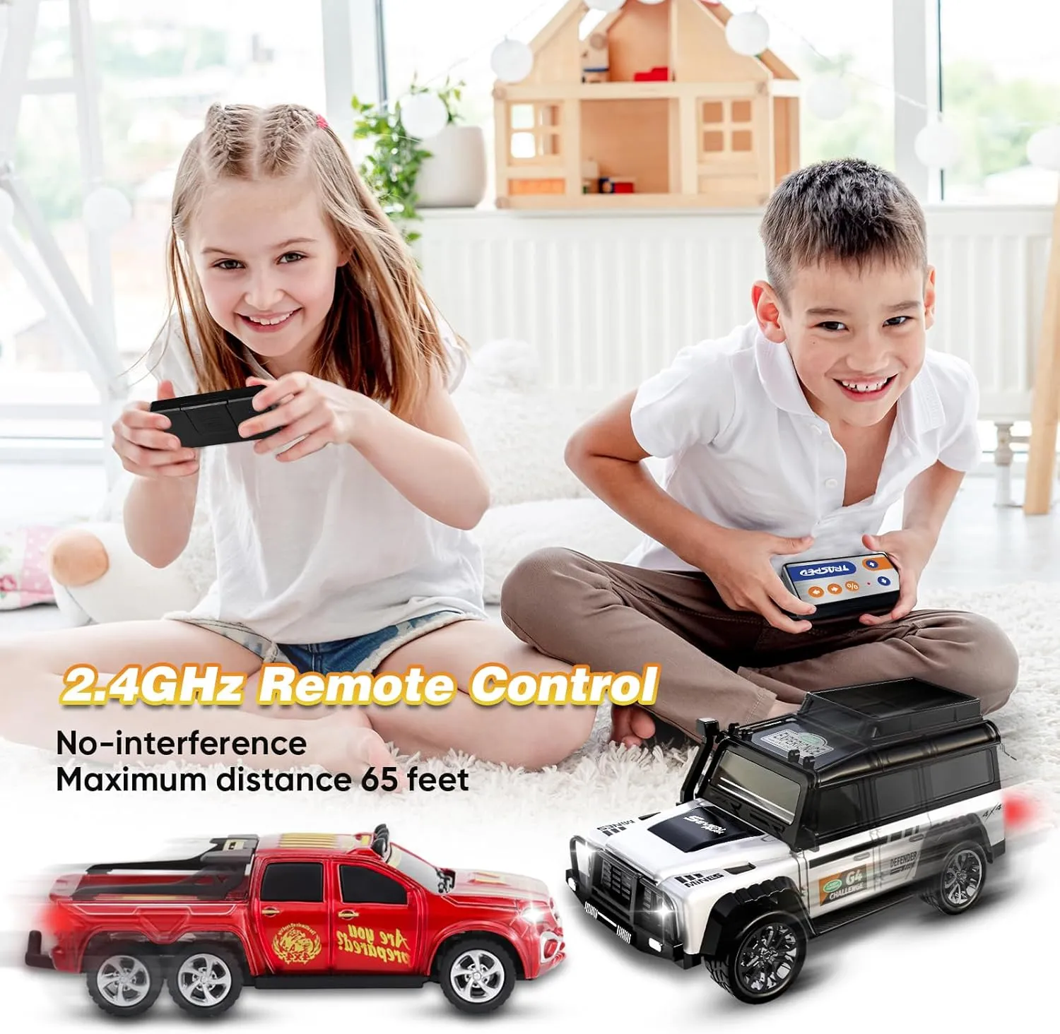 Remote Control Car for Kids 6 , 2.4Ghz Adjustable Speed RC Cars with Car Lights, USB-C Recharging, 1:64 Scale Alloy Pickup Toy Trucks with Trailer, Festive Gift for Kids