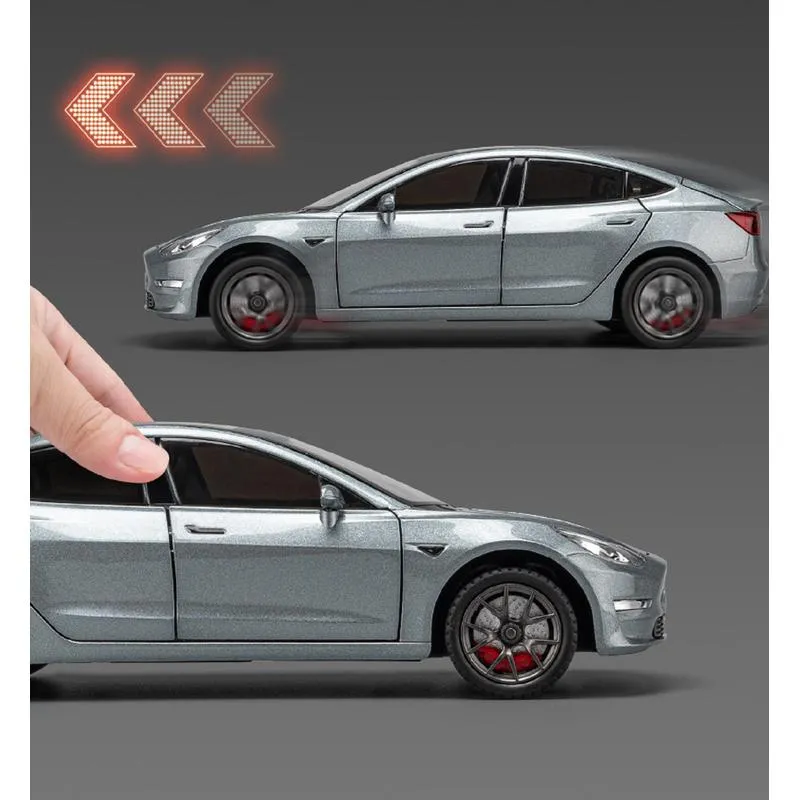 Resembling TSLA3 Diecast Car - Openable Doors, Pull Back, Sound & Light | 1:24 Scale (3 Years till Grown Ups)