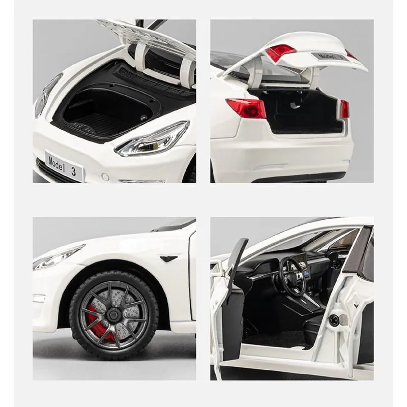 Resembling TSLA3 Diecast Car - Openable Doors, Pull Back, Sound & Light | 1:24 Scale (3 Years till Grown Ups)