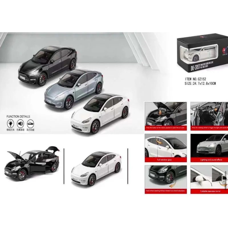 Resembling TSLA3 Diecast Car - Openable Doors, Pull Back, Sound & Light | 1:24 Scale (3 Years till Grown Ups)