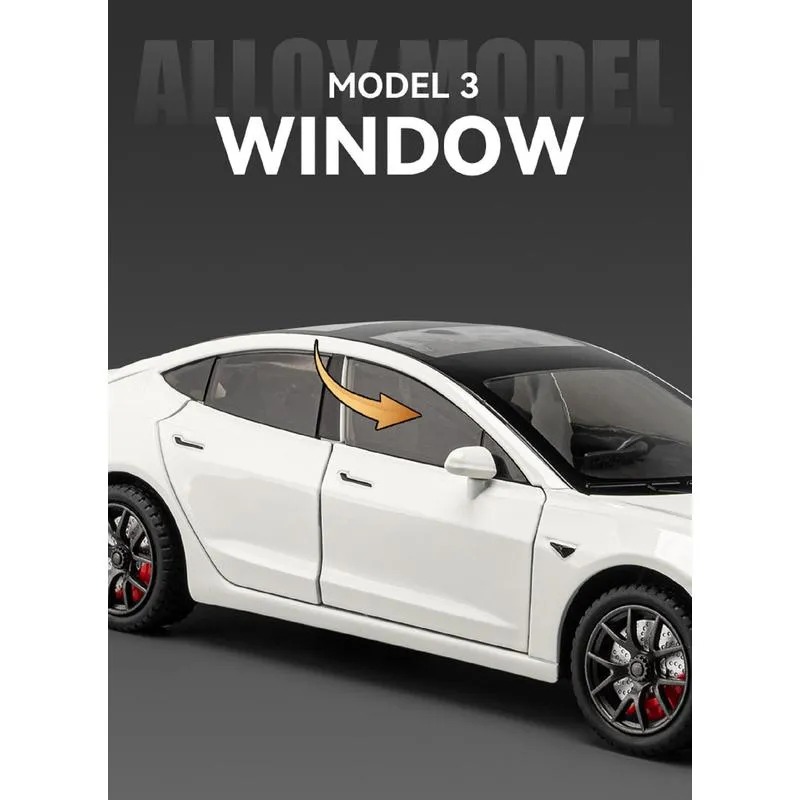 Resembling TSLA3 Diecast Car - Openable Doors, Pull Back, Sound & Light | 1:24 Scale (3 Years till Grown Ups)