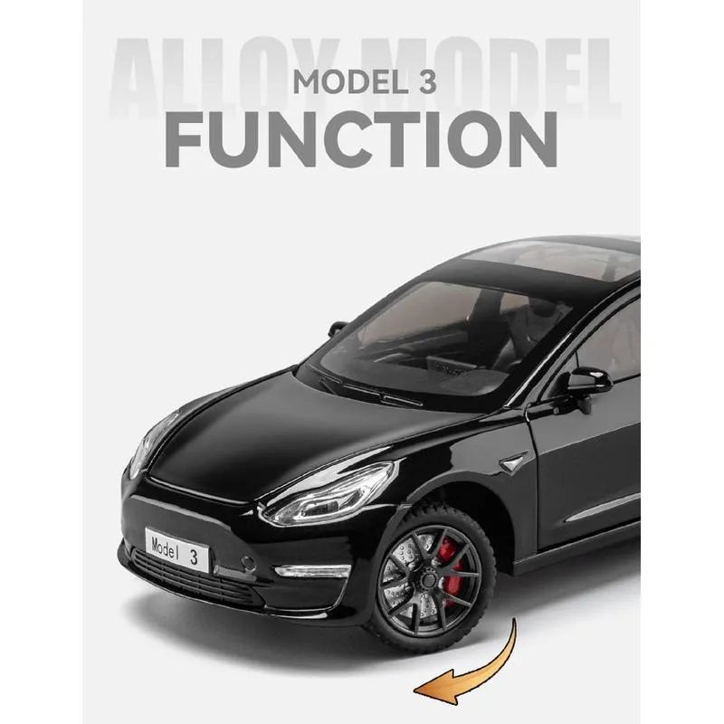 Resembling TSLA3 Diecast Car - Openable Doors, Pull Back, Sound & Light | 1:24 Scale (3 Years till Grown Ups)