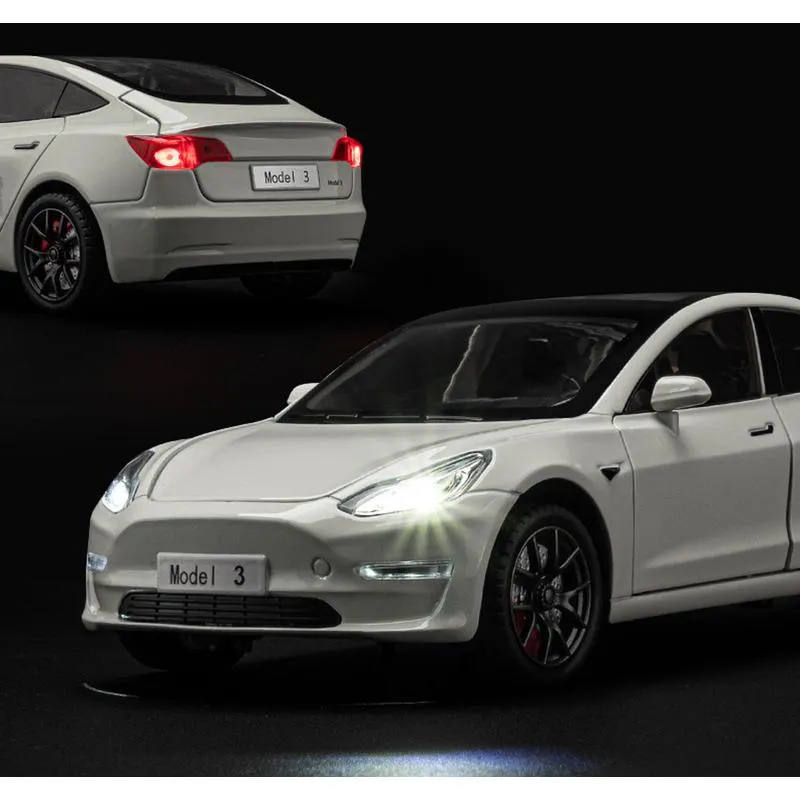 Resembling TSLA3 Diecast Car - Openable Doors, Pull Back, Sound & Light | 1:24 Scale (3 Years till Grown Ups)