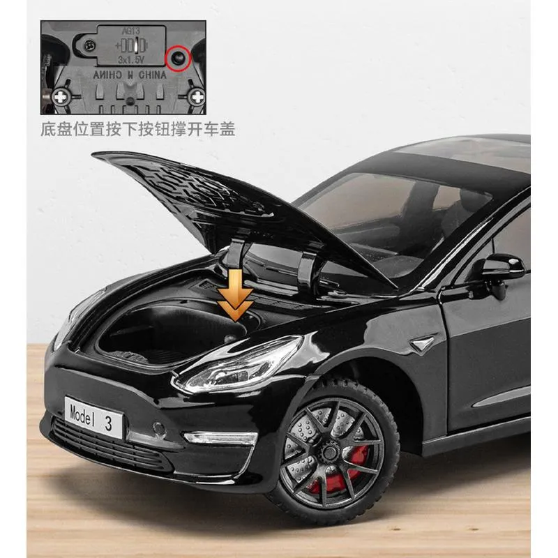 Resembling TSLA3 Diecast Car - Openable Doors, Pull Back, Sound & Light | 1:24 Scale (3 Years till Grown Ups)